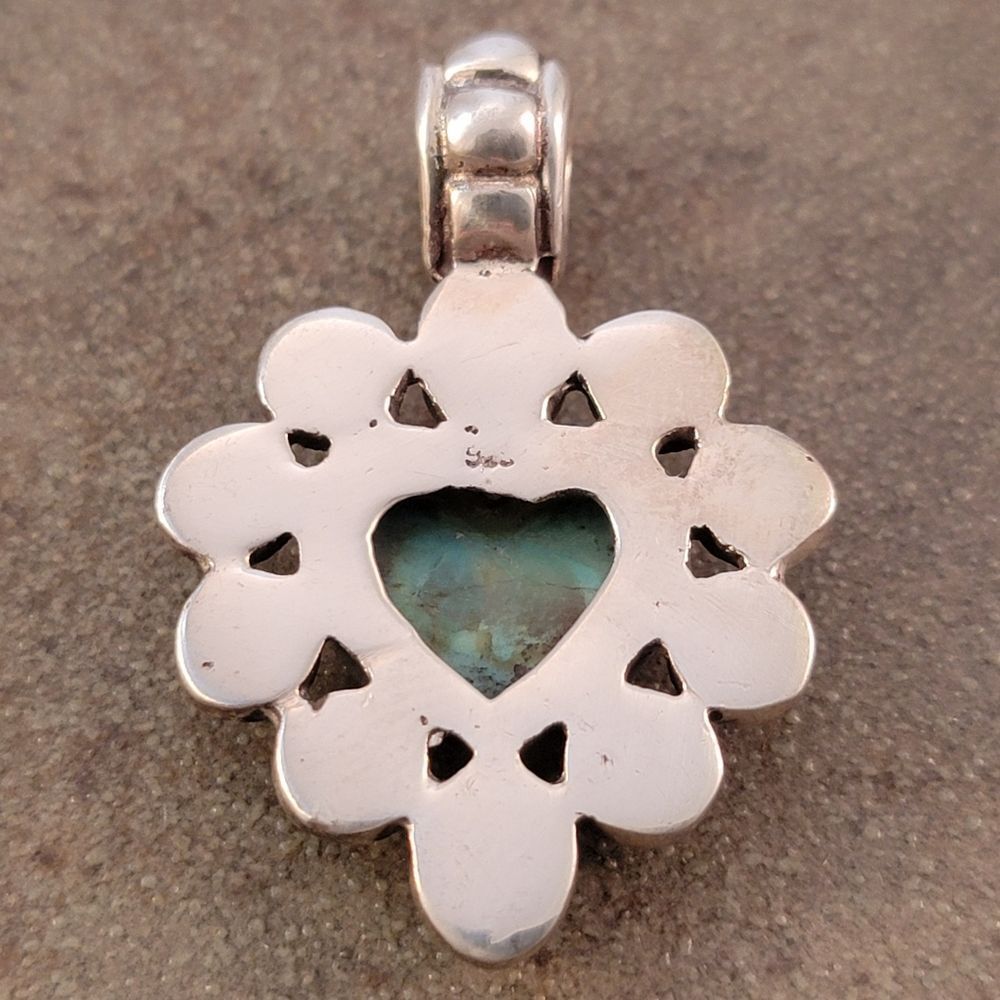 Barse Blue Green Turquoise Heart Sterling Silver Pendant - Picture 7 of 7